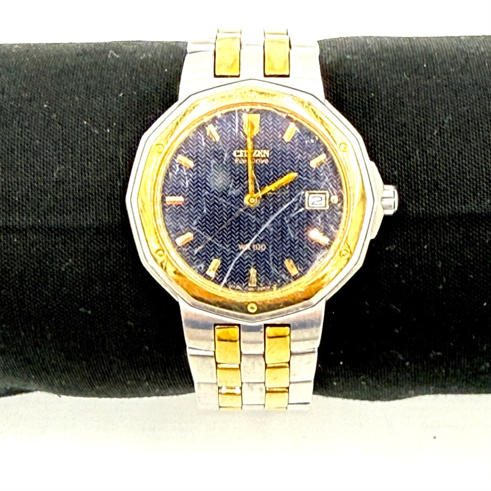 Men’s Citizens Echo-Drive Two Tone Blue Dial Watch With Day/Date A10-H21521